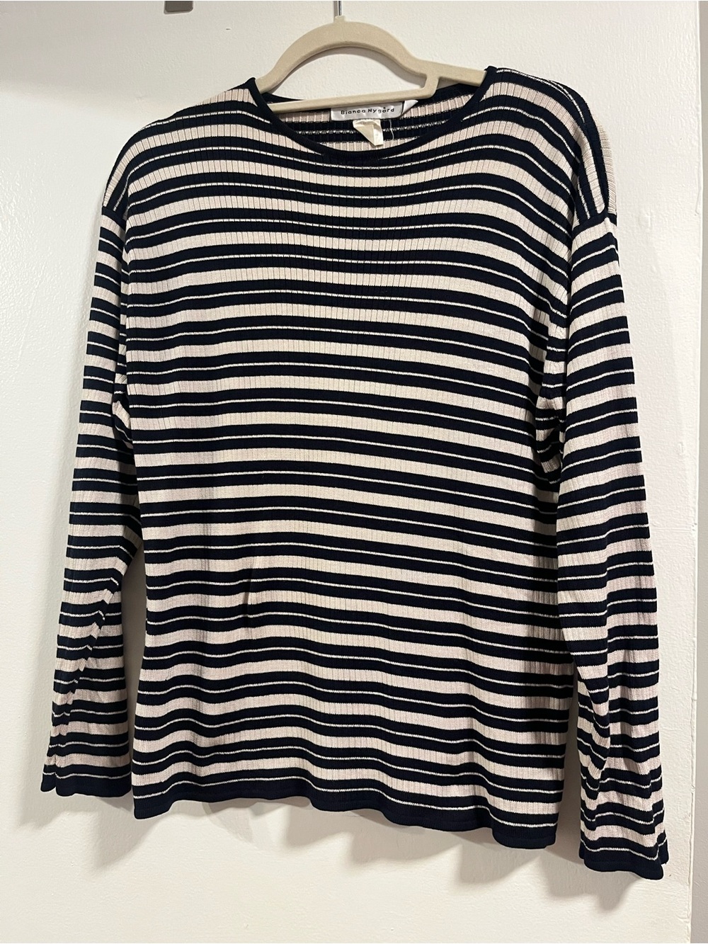 Silk Striped Ribbed Long-Sleeve Tunic - Black & White